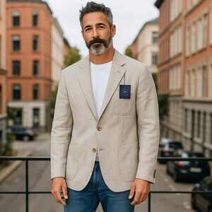 Kroon NWT 40R Men's Beige Linen Sport Coat with Notch Lapel and Textured Fabric